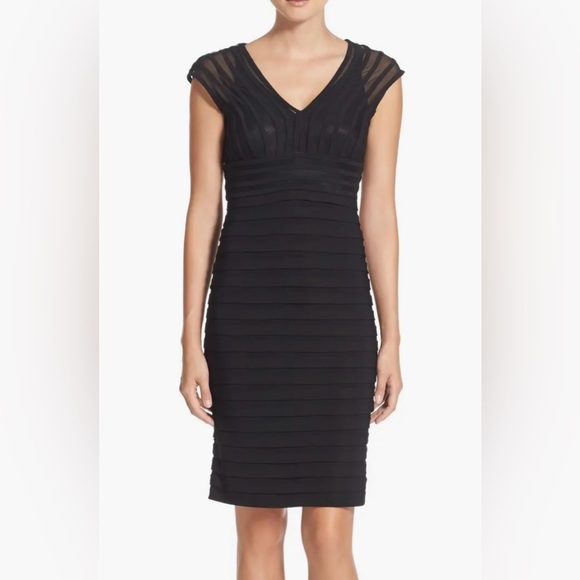 Adrianna Papell Pleated Jersey Sheath Midi Dress, Black, Size 6 - Picture 2 of 14